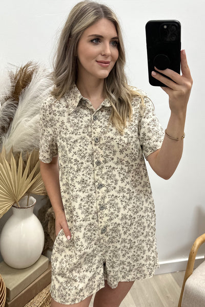 "Ready To Go" Romper (Natural/Brown)
