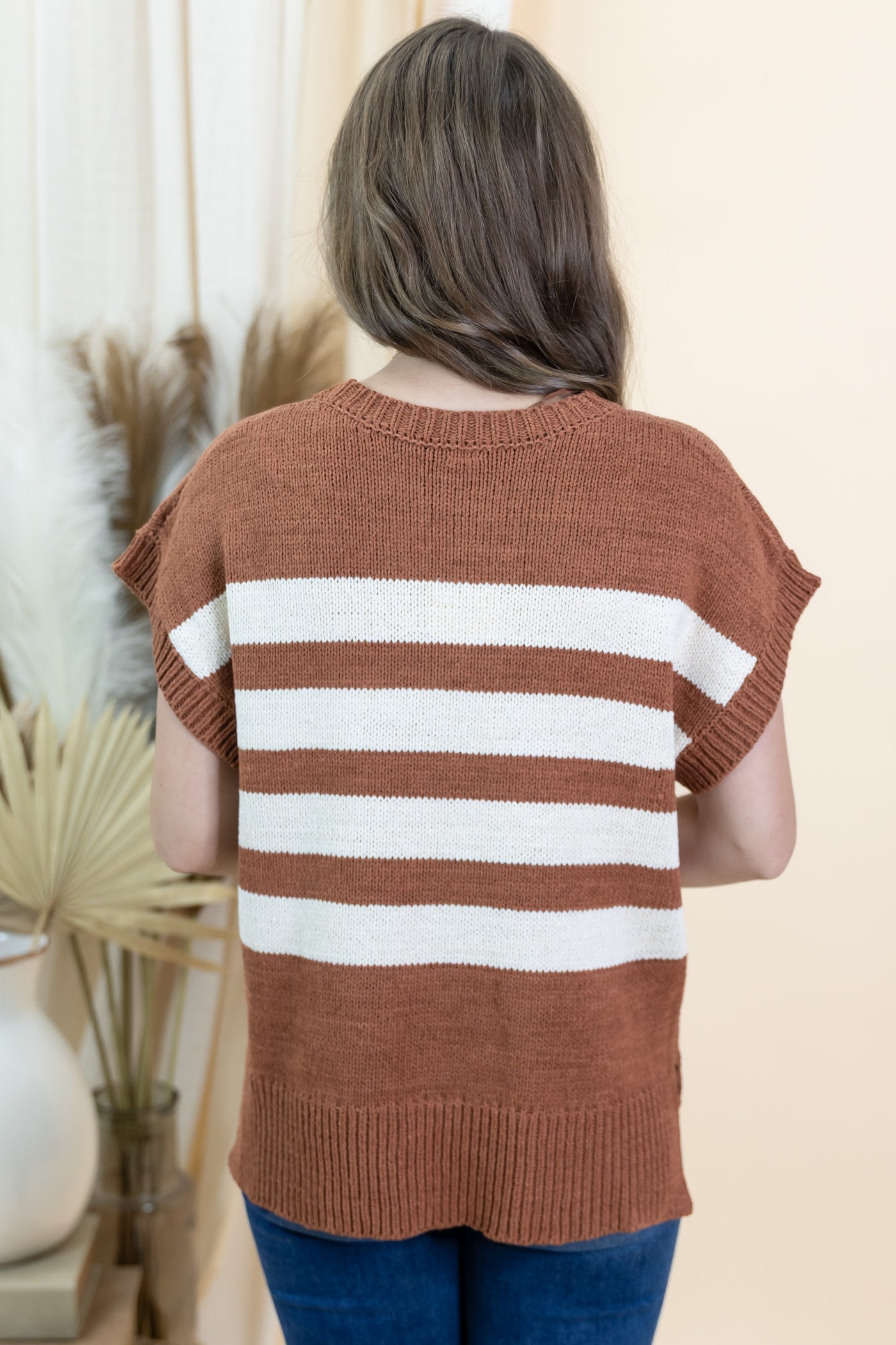 "Always In Rotation" Sweater Top (Brick/ Cream)