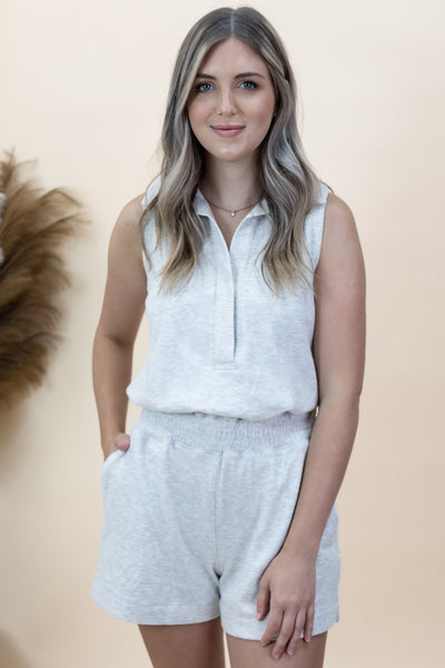 "Get Up & Go" Romper (Heather Grey)