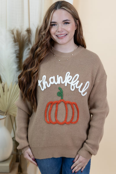 "Thankful" Sweater (Dusty Brown)
