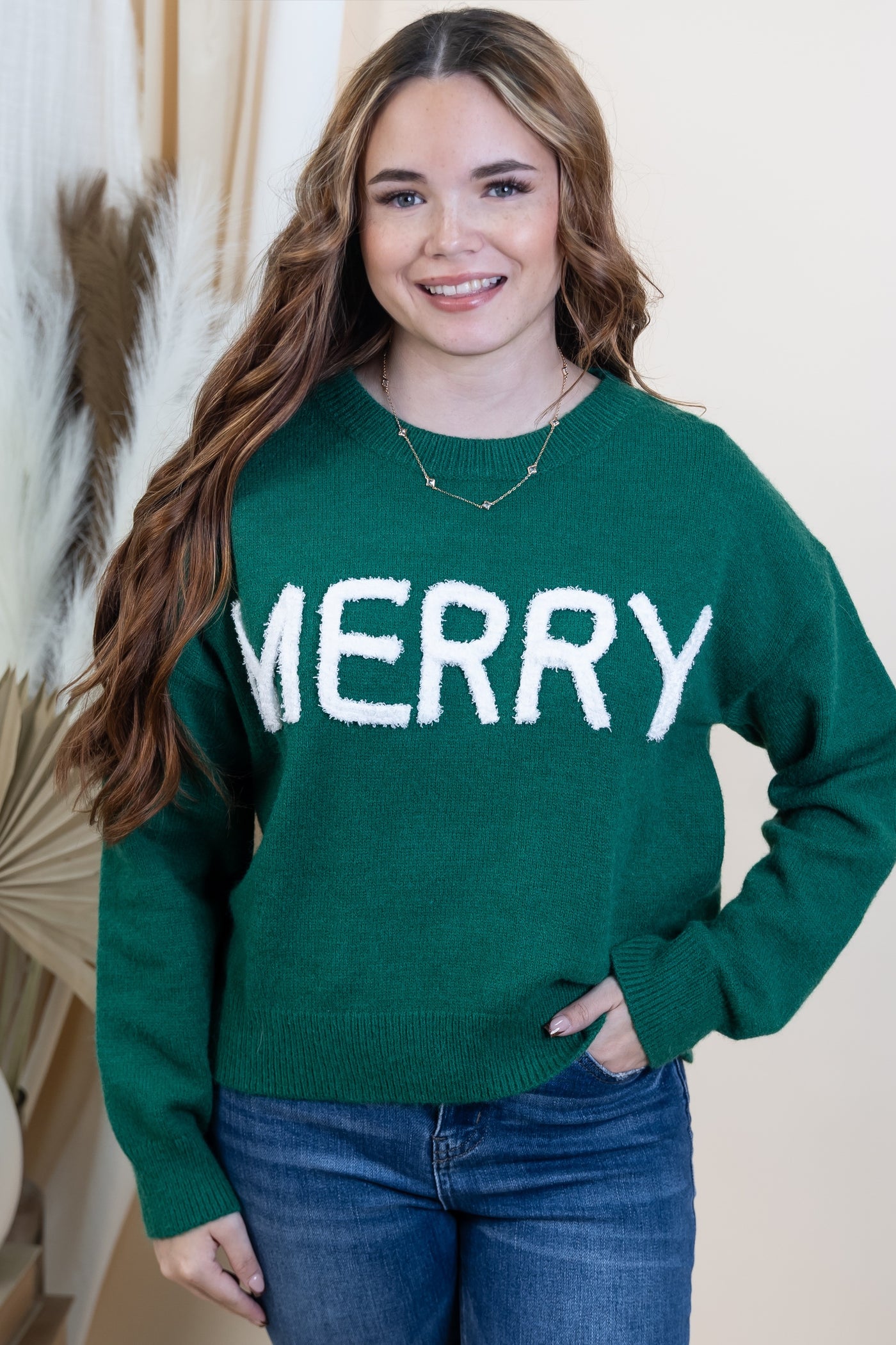 "Holiday Cheer" Sweater (Green/White)