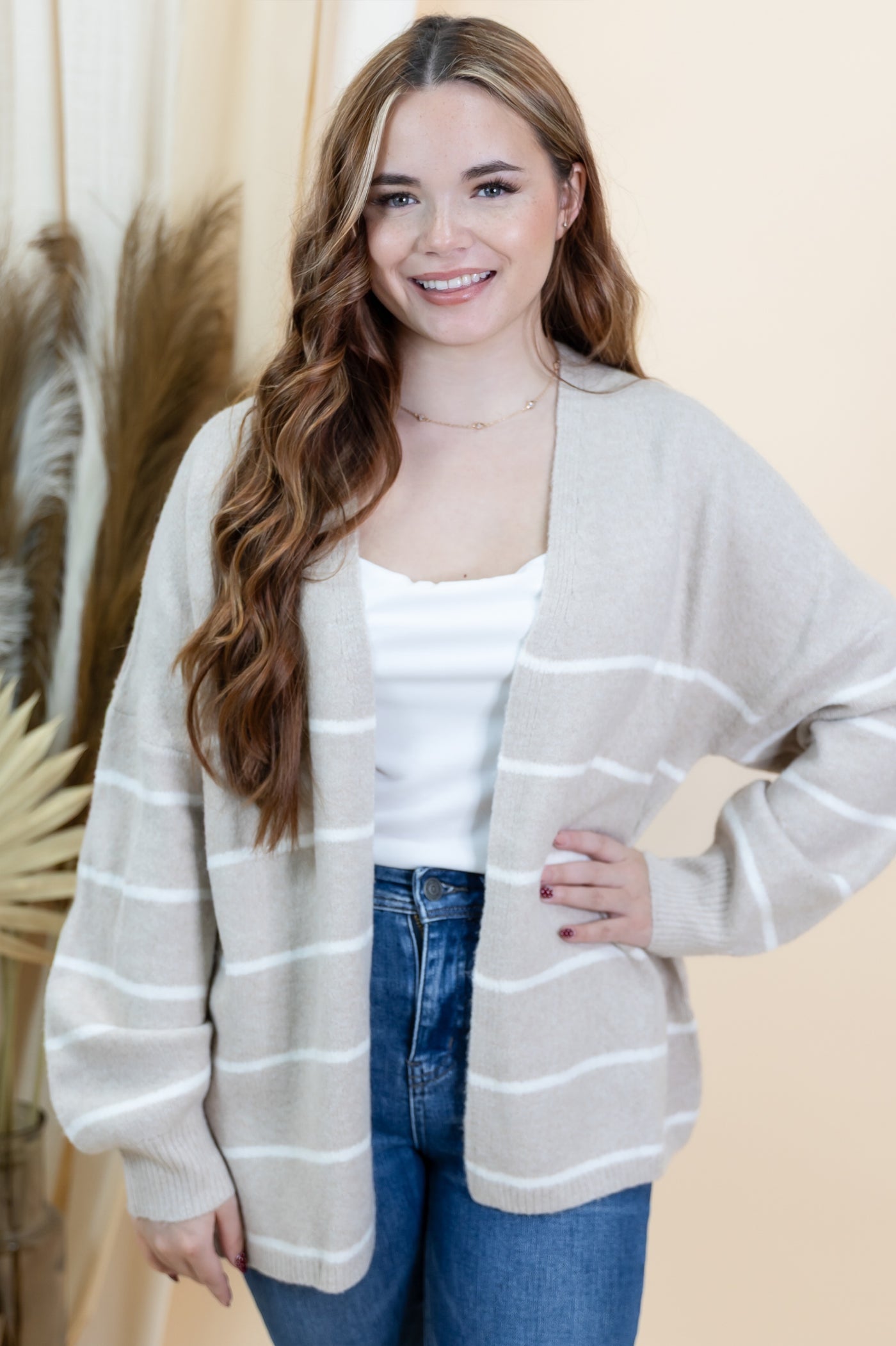 "Taking My Chance" Cardigan (Taupe/White)