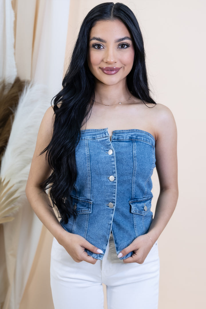 "Standout Style" Top (Light Denim)