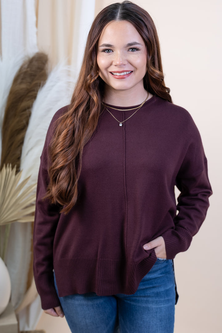 "Center Line" Sweater (Dark Cherry)