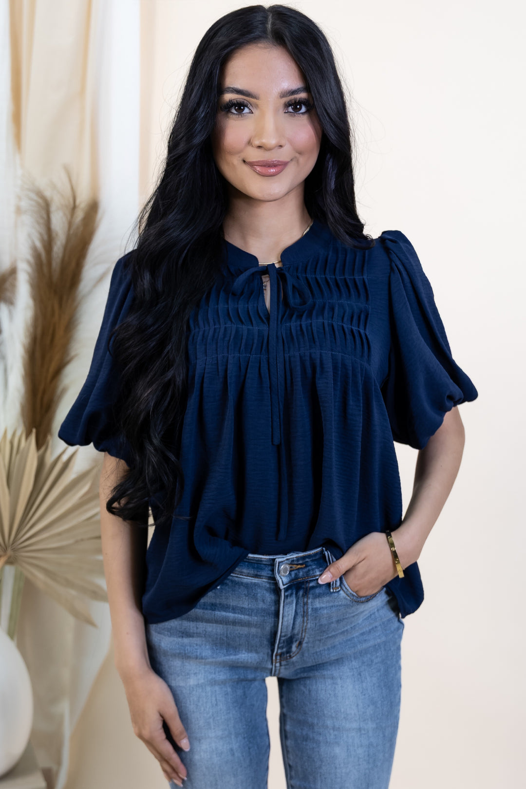 "Bow & Tell" Blouse (Navy)