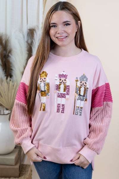 "Nutcracker March" Sweater (Dusty Pink/Berry)