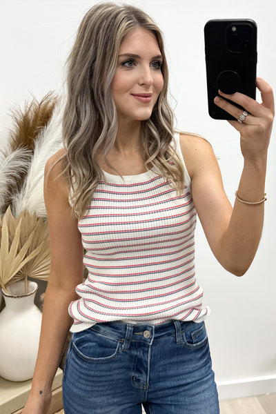 "Carefree Days" Tank Top (White/Cherry)