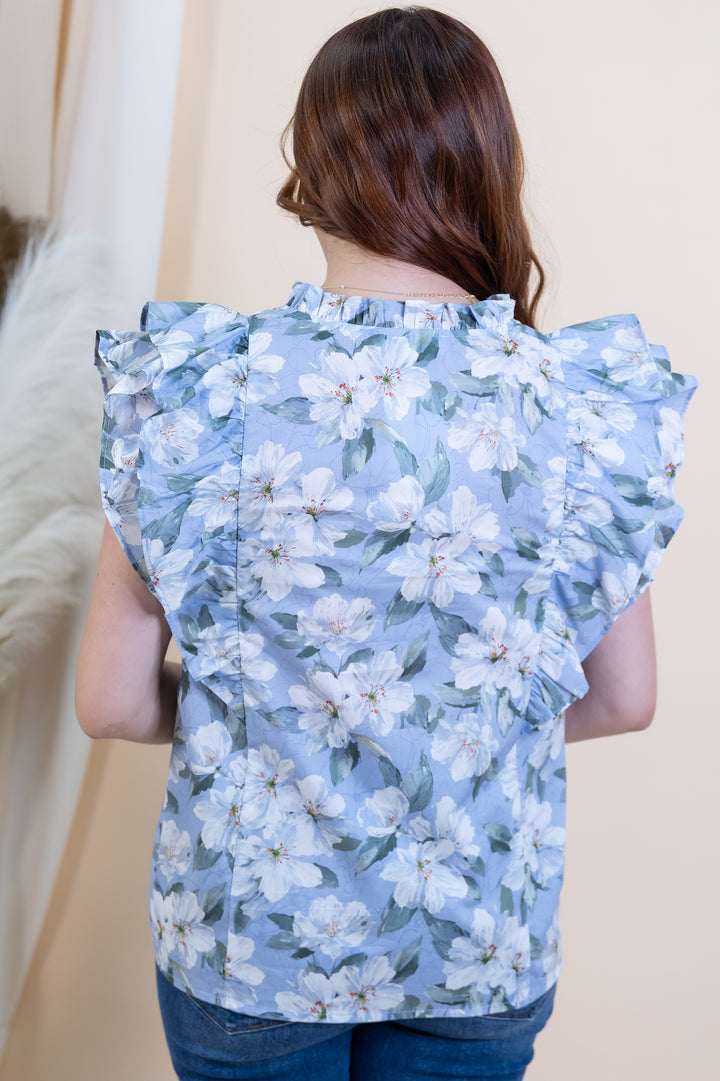 "Flirty Flair" Blouse (Blue)