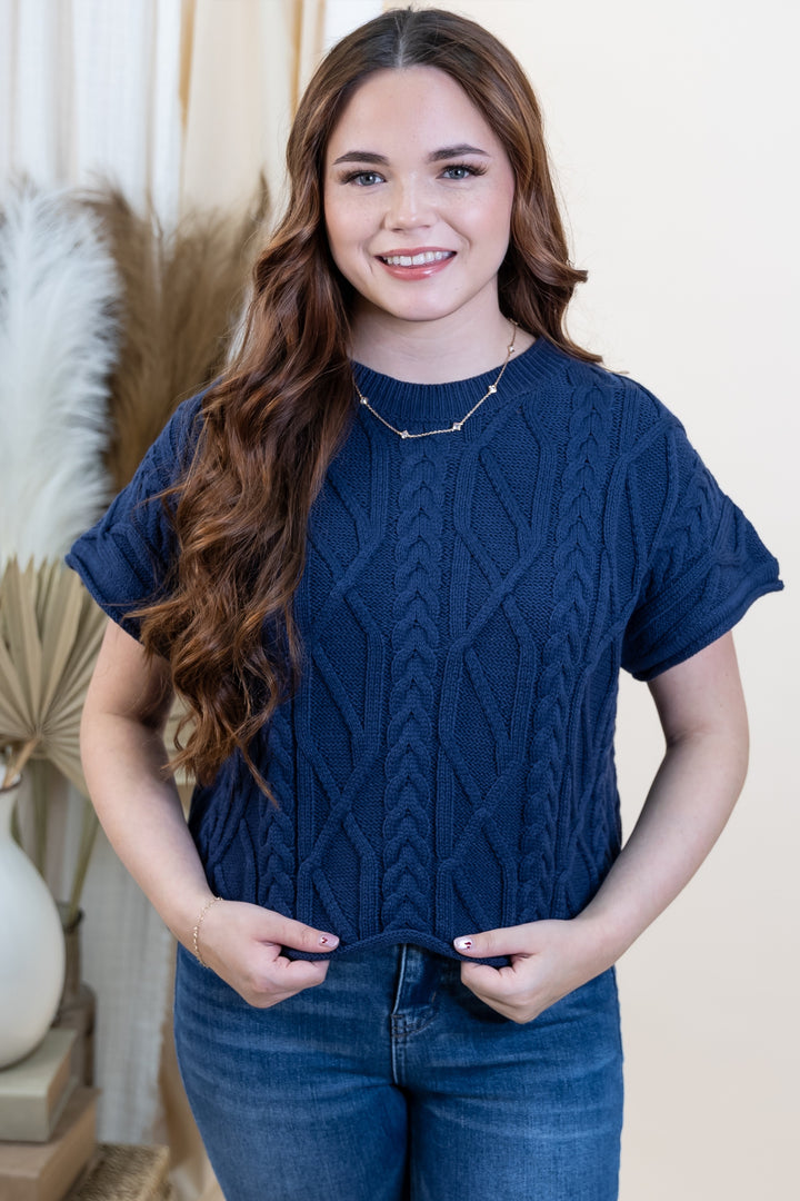 "Modern Stitch" Sweater Top (Navy)