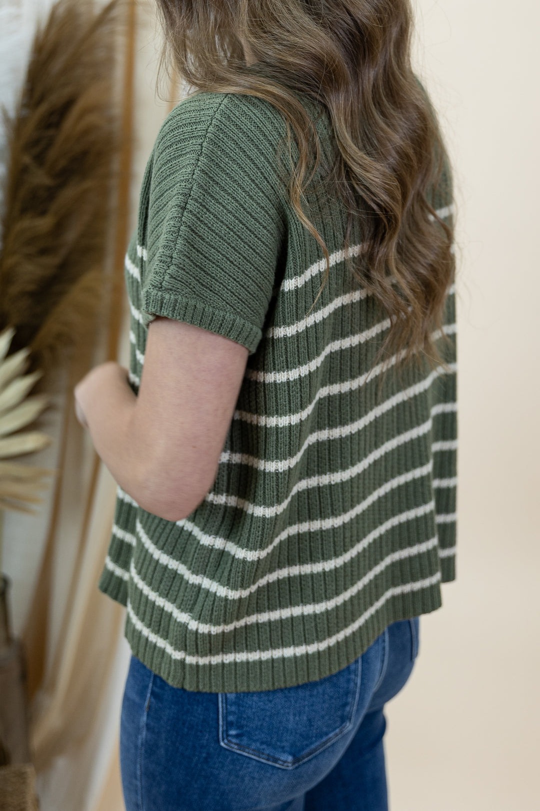 "Just The Start" Sweater Top (Olive/Ecru)