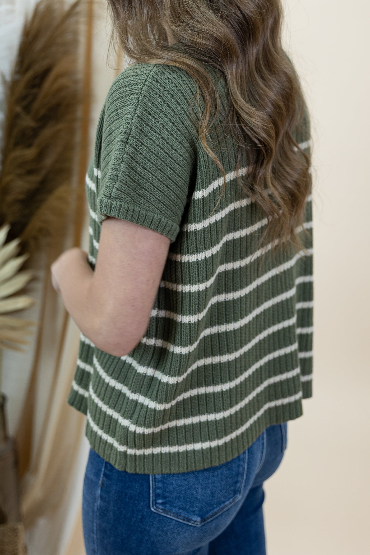 "Just The Start" Sweater Top (Olive/Ecru)