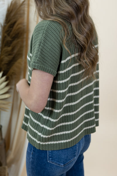 "Just The Start" Sweater Top (Olive/Ecru)