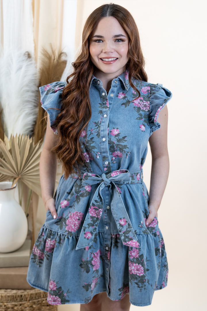 "Rodeo Rose" Dress (Light Blue)