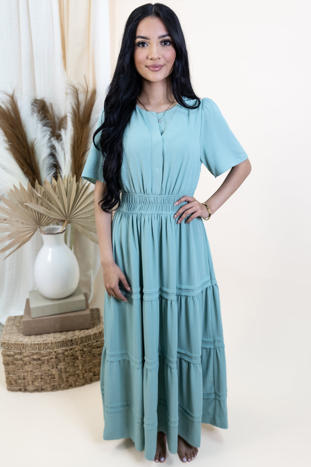 "Classic Charm" Dress (Sage)