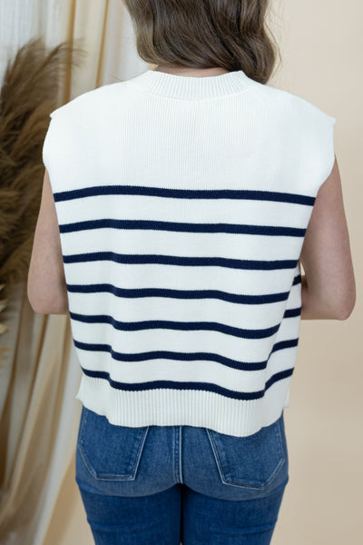 "Take Your Time" Sweater Top (Cream/Navy)
