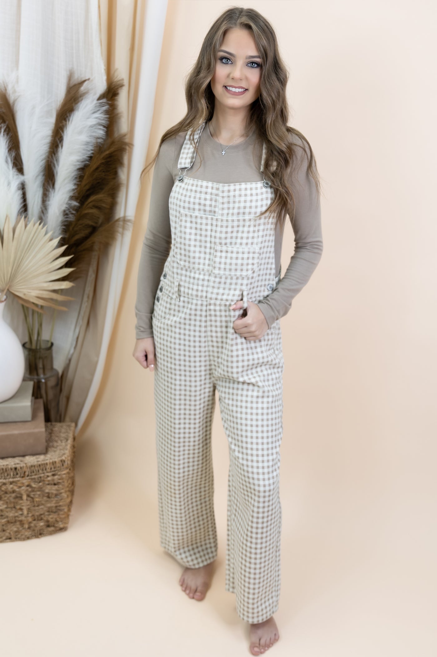 "Stay Kind" Overalls (Cream/Taupe)