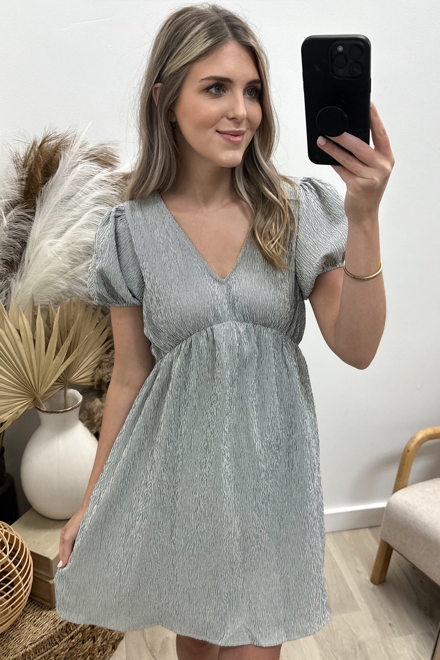 "Mellow Moments" Dress (White/Navy Stripe)