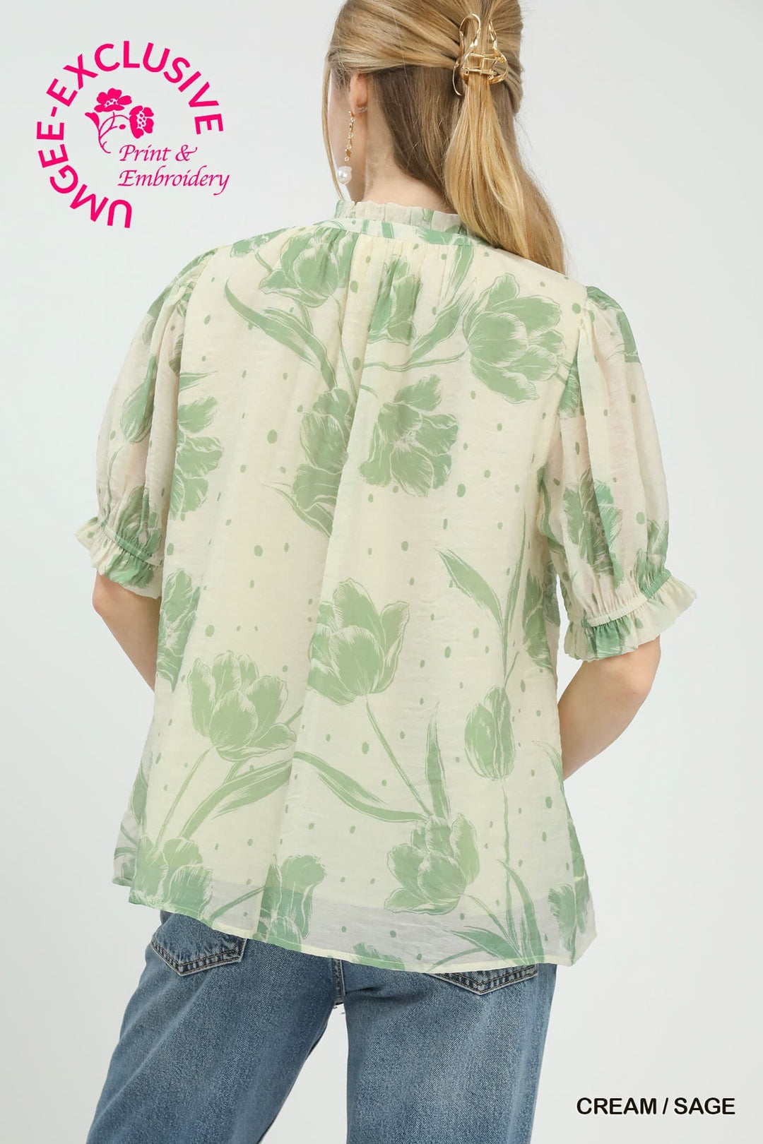"Cottage Charm" Blouse (Cream/Sage)