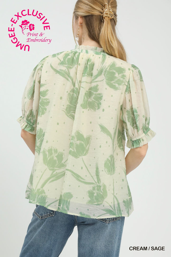 "Cottage Charm" Blouse (Cream/Sage)