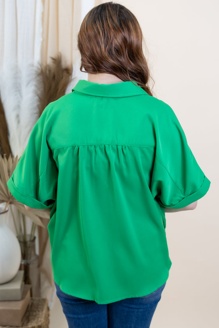 "Polished Perfection" Button Up (Kelly Green)