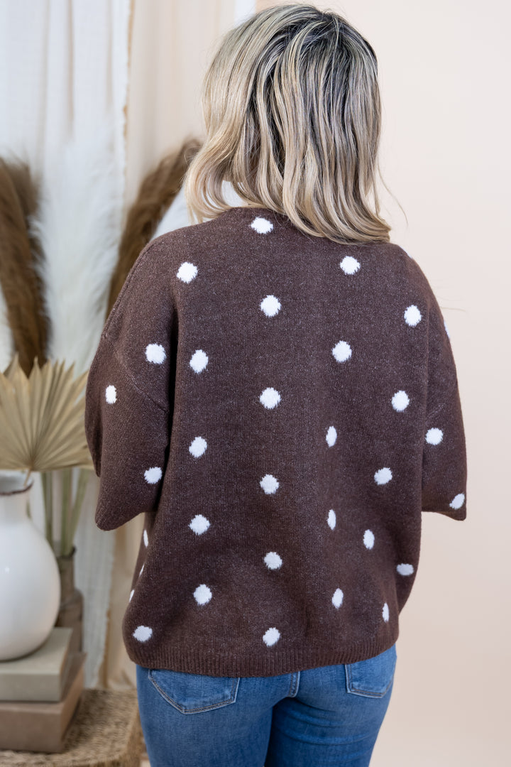 "Spotted In Style" Cardigan (Brown/White Dot)