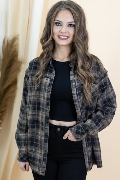 "Nothing To Add" Flannel Top (Black/Brown)
