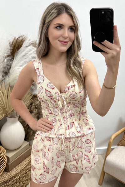 "With The Waves" Set (Cream/Red)
