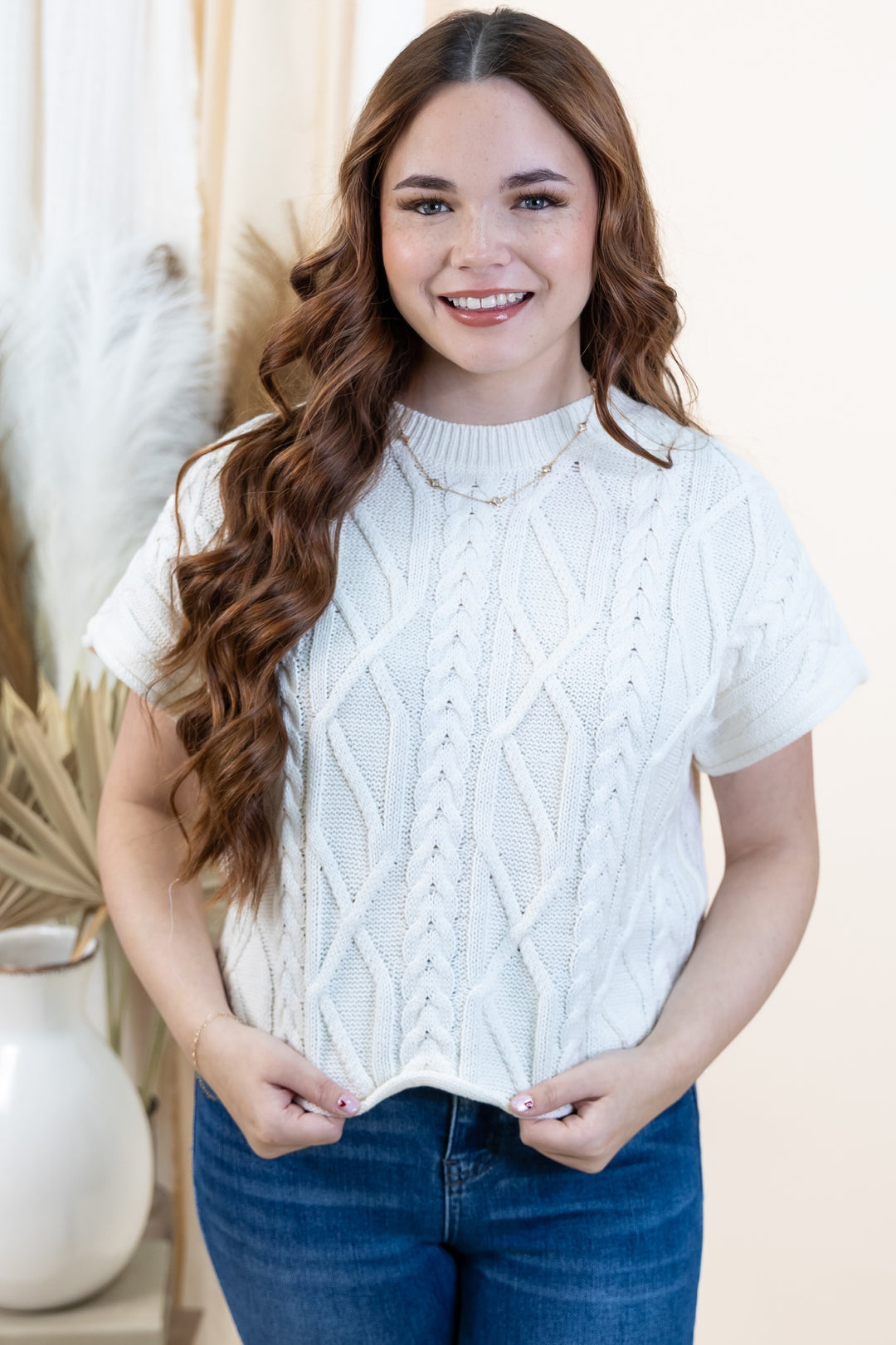 "Modern Stitch" Sweater Top (Off White)