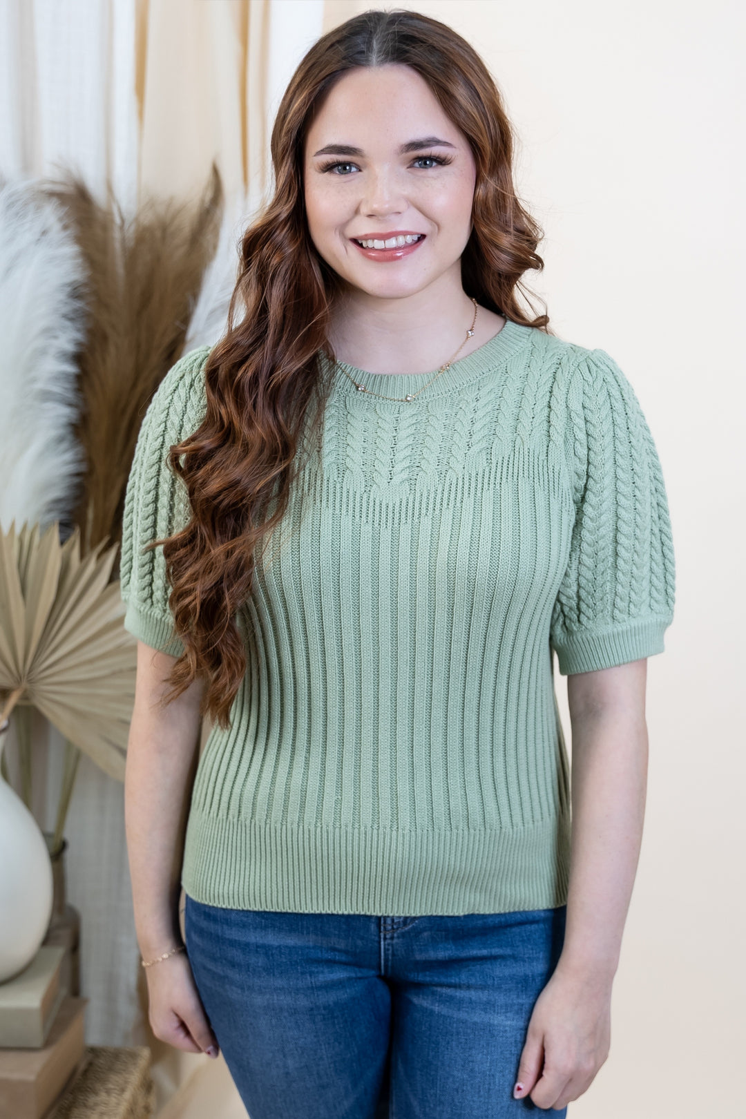 "Sunday Stroll" Sweater Top (Sage)