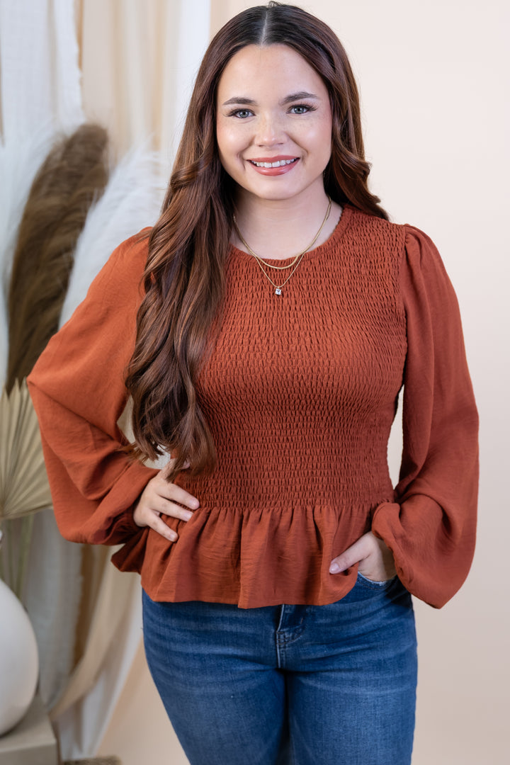 "Charmed & Ready" Top (Rust)