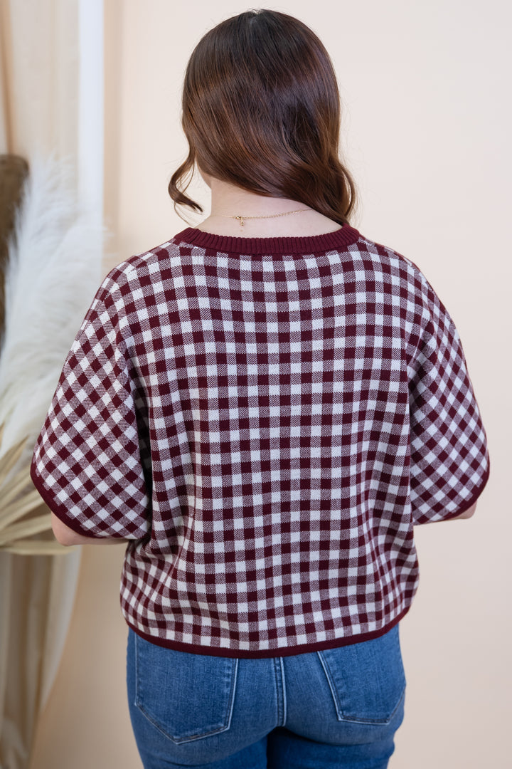"Check Me Out" Top (Burgundy)
