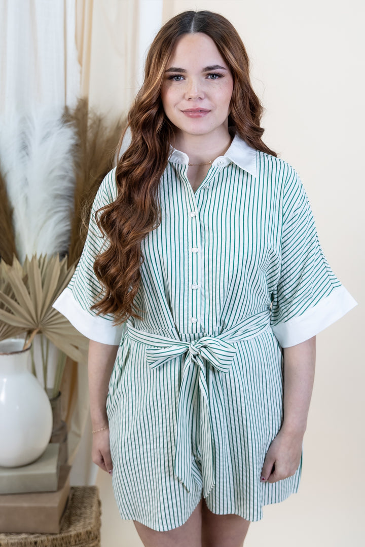 "Tied & True" Romper (Kelly Green)
