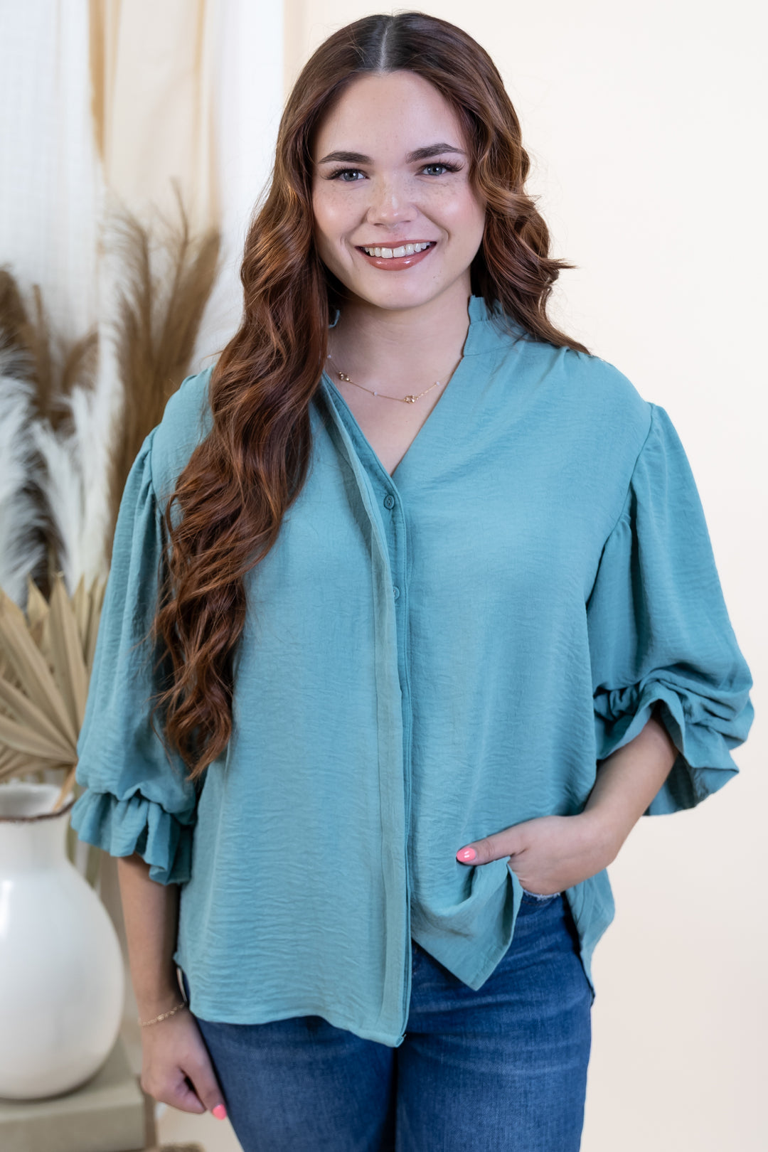 "Airy Affair" Blouse (Mint)