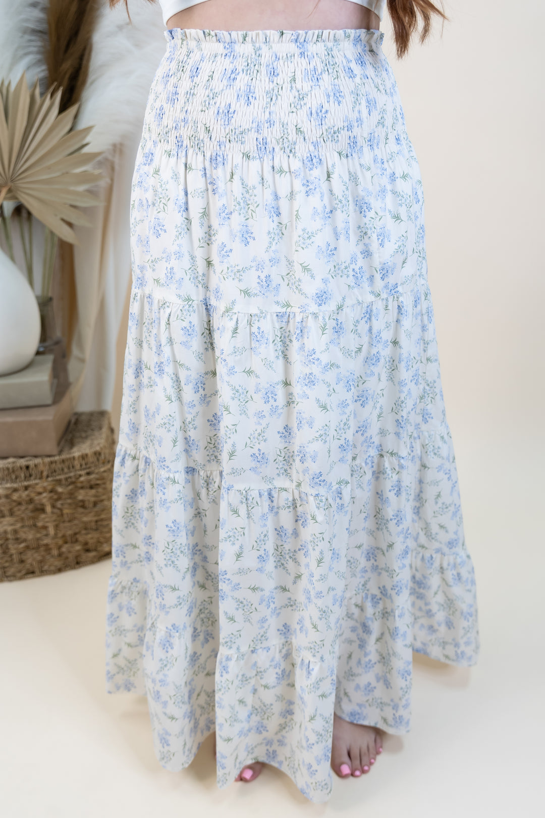 "Bloom & Sway" Skirt (Ivory/Blue)