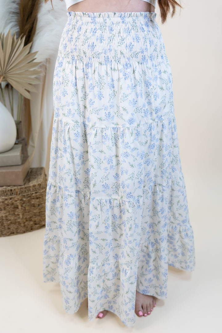 "Bloom & Sway" Skirt (Ivory/Blue)