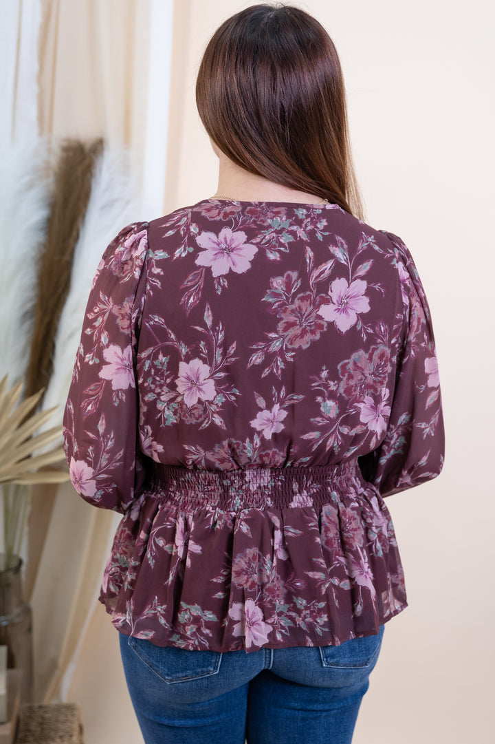 "Pretty Petal Party" Blouse (Wine)