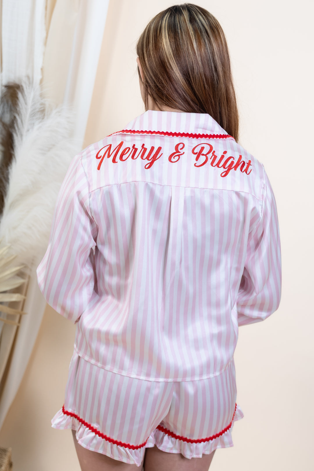 "Merry & Bright" Pajama Set (Pink/Red)