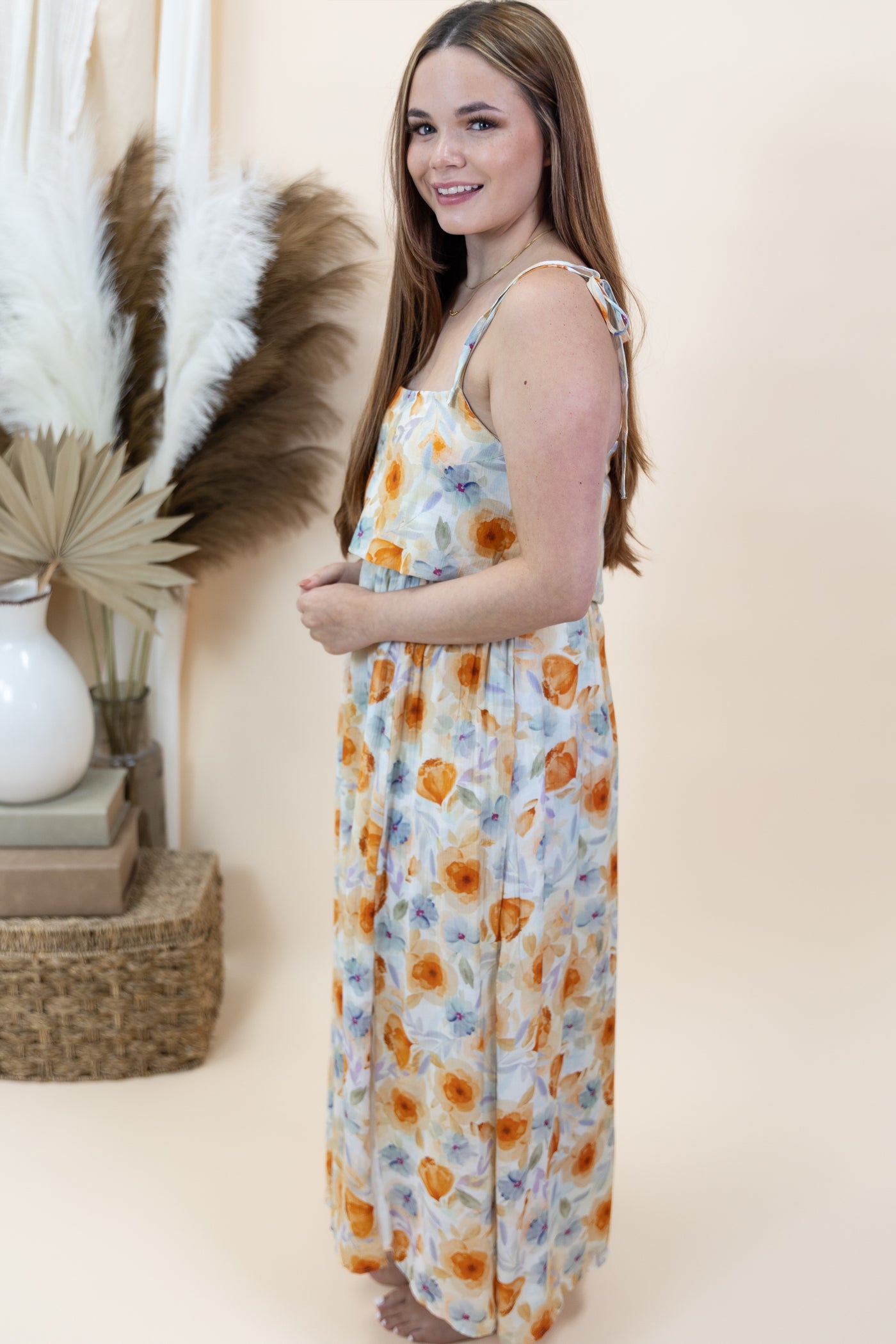"Into The Sunset" Dress (Orange/Multi Floral)