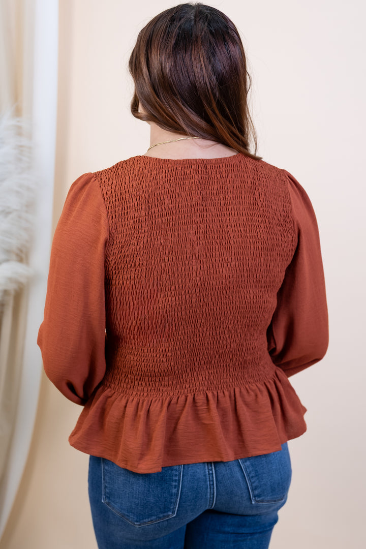"Charmed & Ready" Top (Rust)