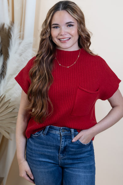 "Power Plays" Sweater Top (Red)