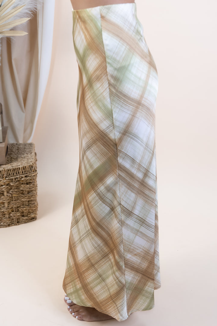 "Simply Satin" Maxi Skirt (Olive/Taupe)