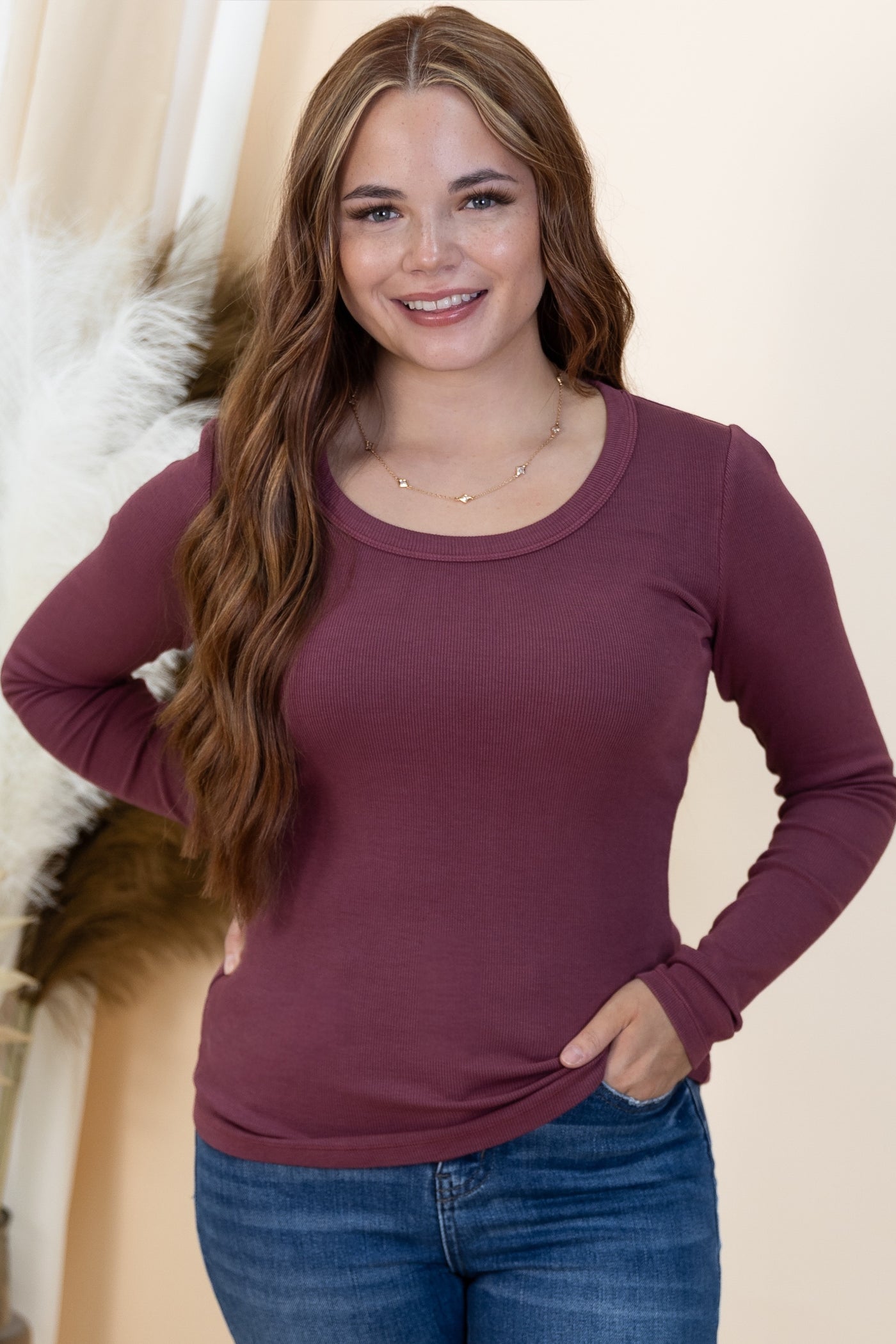 "Chill Chaos" Long Sleeve Top (Wine)