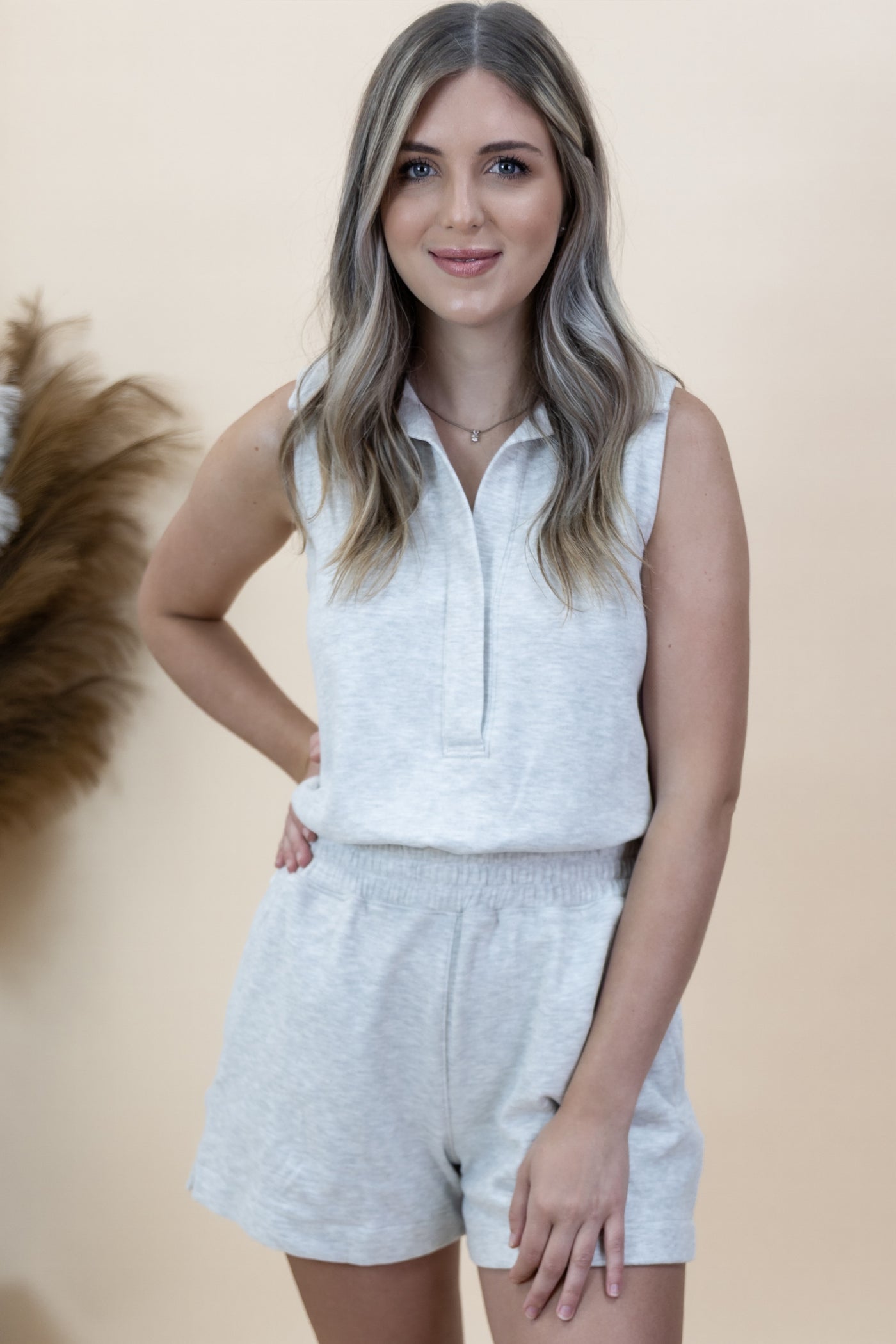 "Get Up & Go" Romper (Heather Grey)
