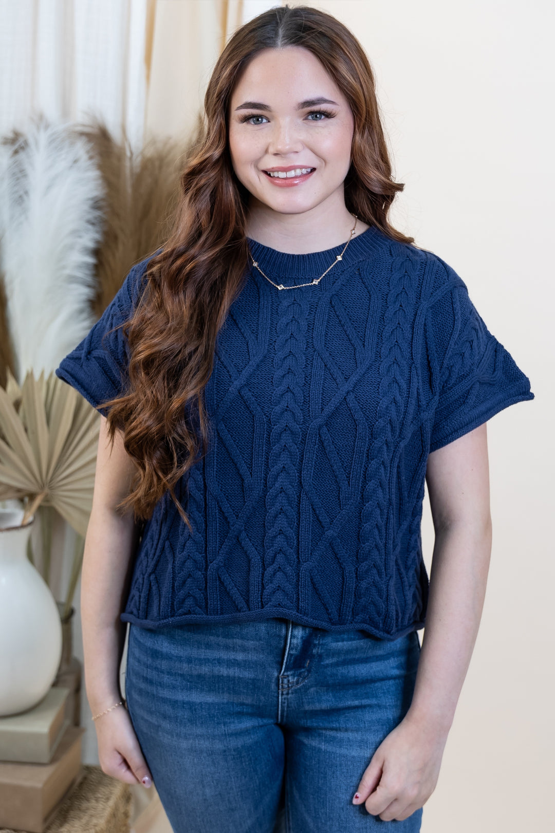 "Modern Stitch" Sweater Top (Navy)