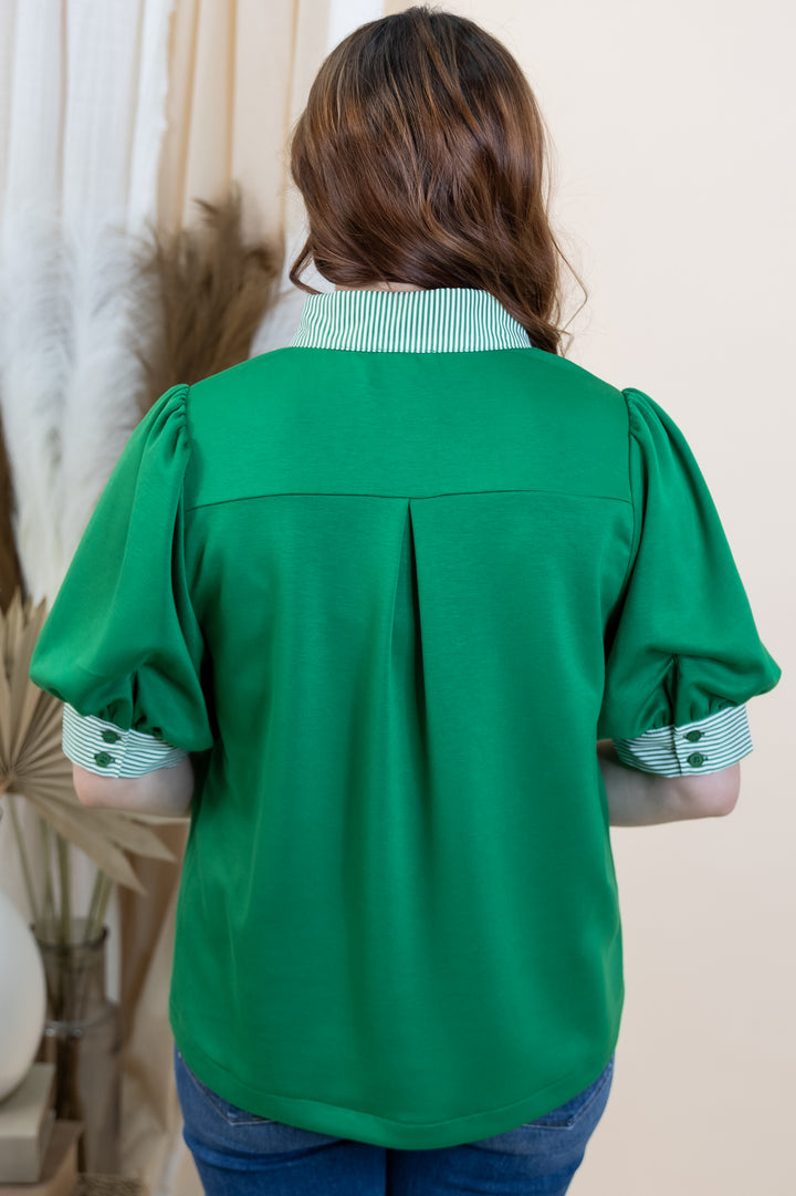 "Puffs & Patterns" Blouse (Pine Green)