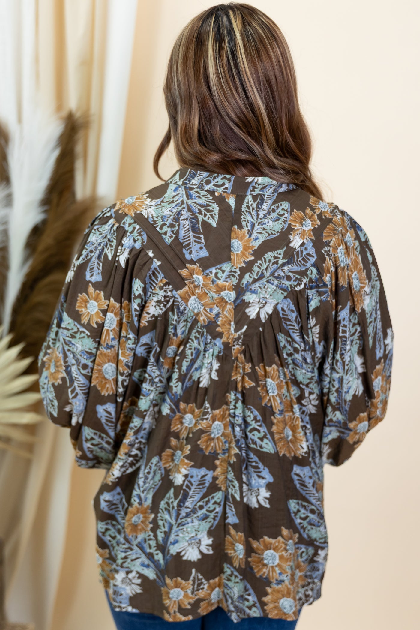 "Floral Charm" Button Up (Mocha Bloom)