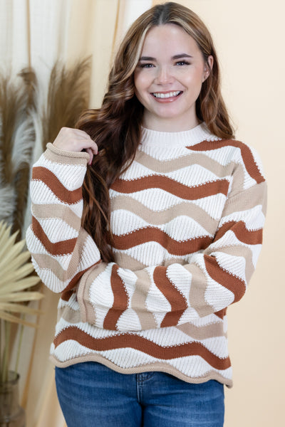 "Coming In Wave" Sweater (Taupe/Caramel)