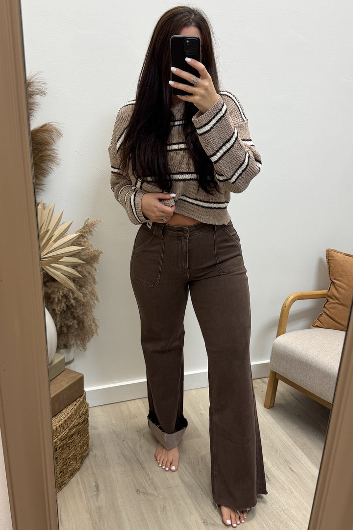 Sienna Wide Leg Jeans (Brown)