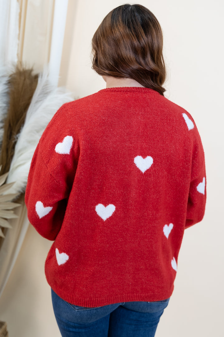"Love Notes" Cardigan (Red/White Hearts)