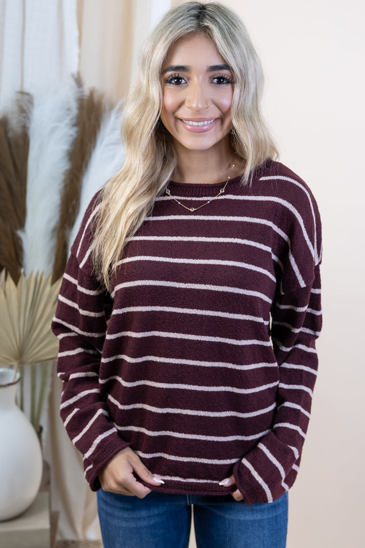 "Weekend Stripes" Sweater (Burgundy)
